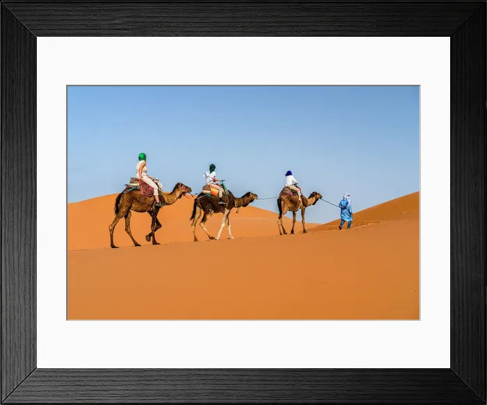 Framed Print : Family with one child enjoying a camel ride in the desert, Erg Chebbi, Merzouga, Sahara Desert, Morocco, North Africa, Africa