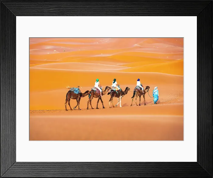 Framed Print : Tuareg man leading a camel train of tourists on the sand dunes of Erg Chebbi, Merzouga, Sahara Desert, Morocco, North Africa, Africa Framed Print : Tuareg man leading a camel train of tourists on the sand dunes of Erg Chebbi, Merzouga, Sahara Desert, Morocco, North Africa, Africa