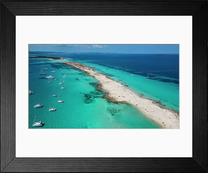 Framed Print : Aerial of the white sand beach of Platja de Ses Illetes, Formentera, Balearic Islands, Spain, Mediterranean, Europe Framed Print : Aerial of the white sand beach of Platja de Ses Illetes, Formentera, Balearic Islands, Spain, Mediterranean, Europe