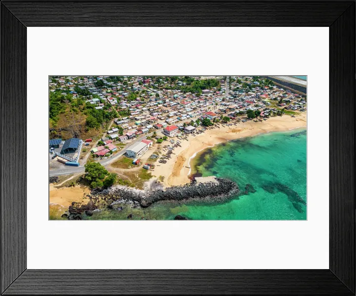 Framed Print : Aerial of the village of San Antonio de Pale and Palmar beach, island of Annobon, Equatorial Guinea, Africa Framed Print : Aerial of the village of San Antonio de Pale and Palmar beach, island of Annobon, Equatorial Guinea, Africa