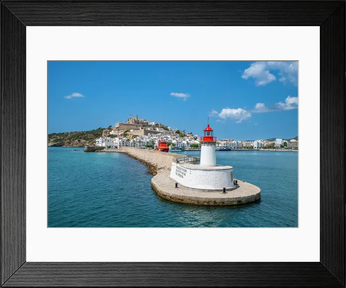 Framed Print : Harbour lighthouse and the old town of Ibiza with its castle seen from the harbor, UNESCO World Heritage Site, Ibiza, Balearic Islands, Spain, Mediterranean, Europe Framed Print : Harbour lighthouse and the old town of Ibiza with its castle seen from the harbor, UNESCO World Heritage Site, Ibiza, Balearic Islands, Spain, Mediterranean, Europe
