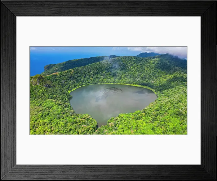 Framed Print : Aerial of the volcanic crater with Lake Mazafim, island of Annobon, Equatorial Guinea, Africa Framed Print : Aerial of the volcanic crater with Lake Mazafim, island of Annobon, Equatorial Guinea, Africa