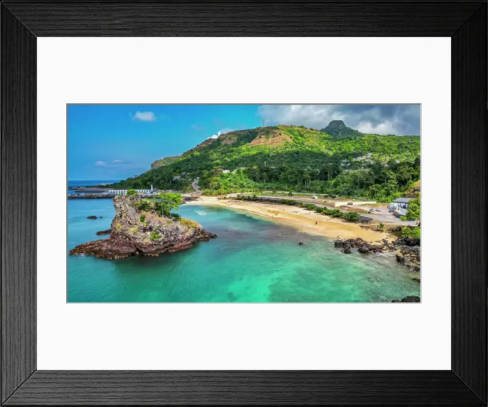 Framed Print : Aerial of Palmar beach on the island of Annobon, Equatorial Guinea, Africa Framed Print : Aerial of Palmar beach on the island of Annobon, Equatorial Guinea, Africa