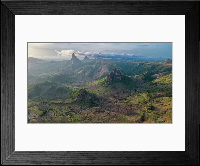 Framed Print : Aerial of Rhumsiki peak in the lunar landscape of Rhumsiki, Mandara mountains, Far North province, Cameroon, Africa Framed Print : Aerial of Rhumsiki peak in the lunar landscape of Rhumsiki, Mandara mountains, Far North province, Cameroon, Africa