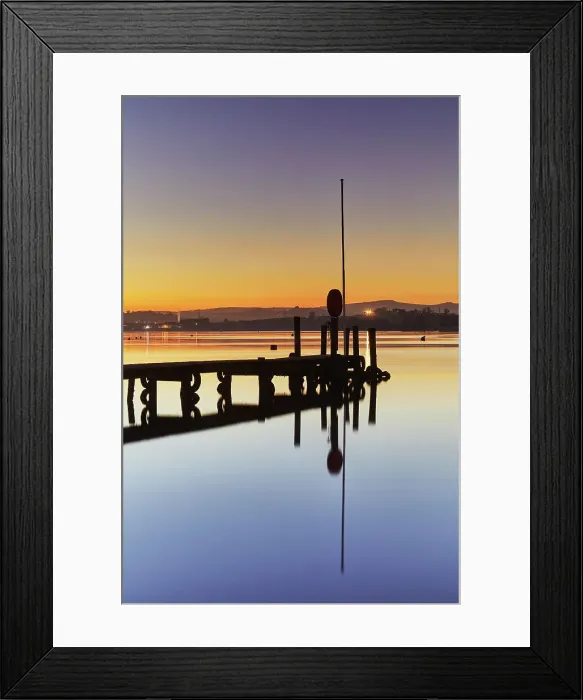 Framed Print : A very calm dusk scene, with a wooden jetty on the estuary of the River Teign, at Coombe Cellars, near Newton Abbot, south coast of Devon, England, United Kingdom, Europe Framed Print : A very calm dusk scene, with a wooden jetty on the estuary of the River Teign, at Coombe Cellars, near Newton Abbot, south coast of Devon, England, United Kingdom, Europe