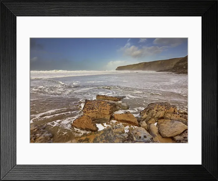 Framed Print : The sand, rocks, surf, cliffs and storm clouds of Cornwall's Atlantic coast, at Trebarwith Strand, near Tintagel, Cornwall, England, United Kingdom, Europe Framed Print : The sand, rocks, surf, cliffs and storm clouds of Cornwall's Atlantic coast, at Trebarwith Strand, near Tintagel, Cornwall, England, United Kingdom, Europe