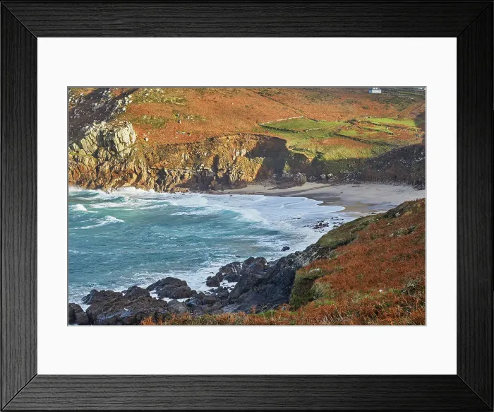 Framed Print : The cliffs and sands of Portheras Cove, a remote beach near Pendeen, on the rugged Atlantic cliffs of the far west of Cornwall, England, United Kingdom, Europe Framed Print : The cliffs and sands of Portheras Cove, a remote beach near Pendeen, on the rugged Atlantic cliffs of the far west of Cornwall, England, United Kingdom, Europe