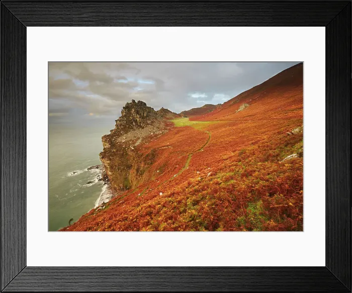 Framed Print : An autumn evening view of the cliffs and rocks at the Valley of Rocks, north Devon coast near Lynton, Exmoor National Park, Devon, England, United Kingdom, Europe Framed Print : An autumn evening view of the cliffs and rocks at the Valley of Rocks, north Devon coast near Lynton, Exmoor National Park, Devon, England, United Kingdom, Europe