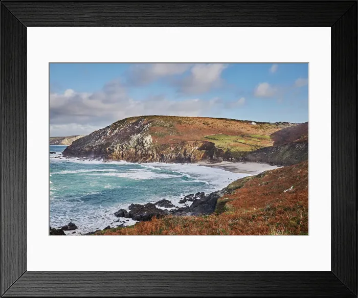 Framed Print : The cliffs and sands of Portheras Cove, a remote beach near Pendeen, on the rugged Atlantic cliffs of the far west of Cornwall, England, United Kingdom, Europe Framed Print : The cliffs and sands of Portheras Cove, a remote beach near Pendeen, on the rugged Atlantic cliffs of the far west of Cornwall, England, United Kingdom, Europe