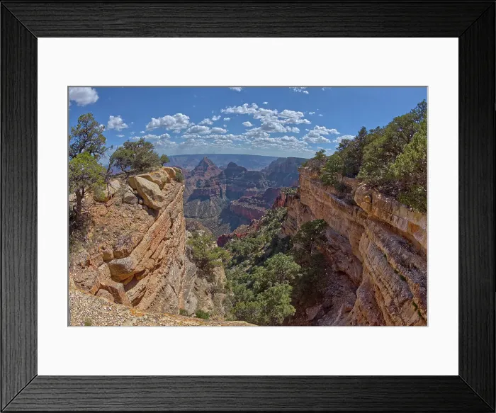 Framed Print : A narrow canyon along the south cliffs of Cape Final on the North Rim, with the pointed peak of Freya's Castle in the distance, Grand Canyon, Arizona, United States of America, North America Framed Print : A narrow canyon along the south cliffs of Cape Final on the North Rim, with the pointed peak of Freya's Castle in the distance, Grand Canyon, Arizona, United States of America, North America