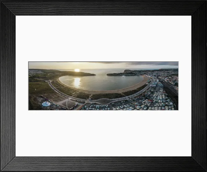 Framed Print : Aerial drone panoramic view at sunset of Sao Martinho do Porto bay, shaped like a scallop with calm waters and fine white sand, Oeste, Portugal, Europe Framed Print : Aerial drone panoramic view at sunset of Sao Martinho do Porto bay, shaped like a scallop with calm waters and fine white sand, Oeste, Portugal, Europe