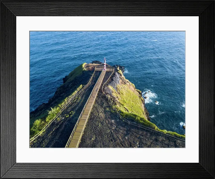 Framed Print : Aerial view of Farolim dos Fenais da Ajuda lighthouse on a cliff, Sao Miguel island, Azores Islands, Portugal, Atlantic, Europe Framed Print : Aerial view of Farolim dos Fenais da Ajuda lighthouse on a cliff, Sao Miguel island, Azores Islands, Portugal, Atlantic, Europe