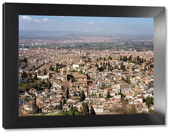 Granada city viewed on a sunny day from a viewpoint, Granada, Andalusia, Spain, Europe