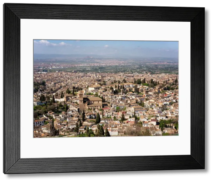 Framed Print : Granada city viewed on a sunny day from a viewpoint, Granada, Andalusia, Spain, Europe Framed Print : Granada city viewed on a sunny day from a viewpoint, Granada, Andalusia, Spain, Europe