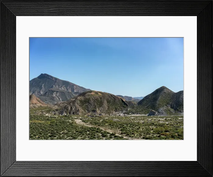 Framed Print : Tabernas desert landscape on a sunny day, Almeria, Andalusia, Spain, Europe