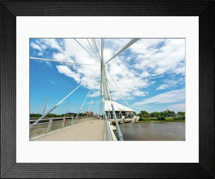 Framed Print : The Esplanade Riel suspended pedestrian footbridge over the Red River, completed 2003, linking central Winnipeg to St. Boniface district, Winnipeg, Manitoba, Canada, North America