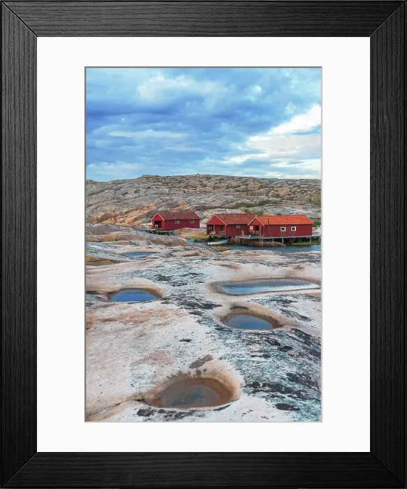 Framed Print : Red traditional wooden cottages on granite rock in a cloudy day, Ramsvik island, Bohuslan, Vastra Gotaland, Sweden, Scandinavia, Europe Framed Print : Red traditional wooden cottages on granite rock in a cloudy day, Ramsvik island, Bohuslan, Vastra Gotaland, Sweden, Scandinavia, Europe