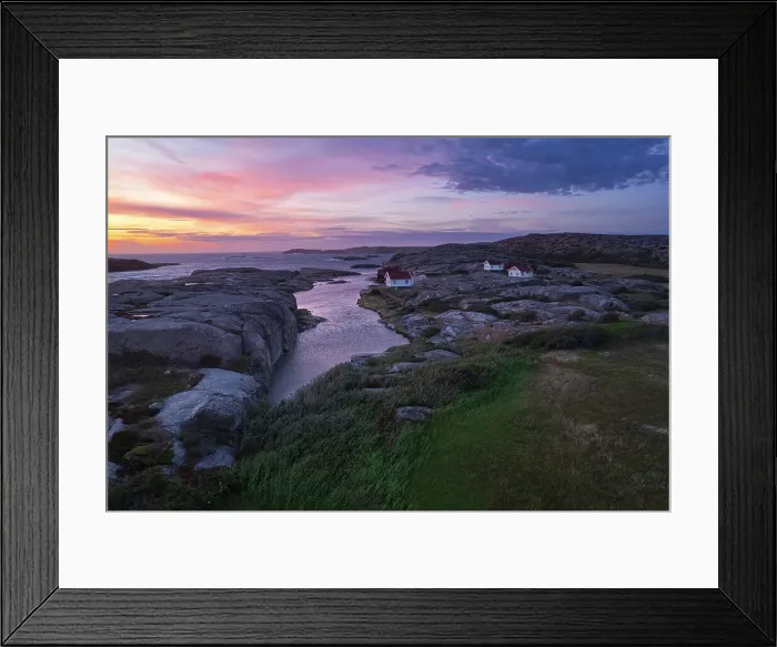 Framed Print : Dusk time on Ramsvik island with isolated houses on granite rocks facing the ocean, Bohuslan, Vastra Gotaland, West Sweden, Sweden, Scandinavia, Europe Framed Print : Dusk time on Ramsvik island with isolated houses on granite rocks facing the ocean, Bohuslan, Vastra Gotaland, West Sweden, Sweden, Scandinavia, Europe