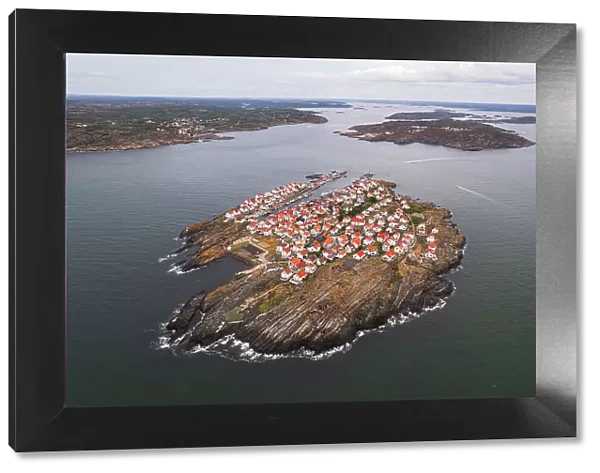Aerial view of the island and the fishing village of Astol, Tjorn municipality, Vastra Gotaland, Gotaland, Sweden, Scandinavia, Europe