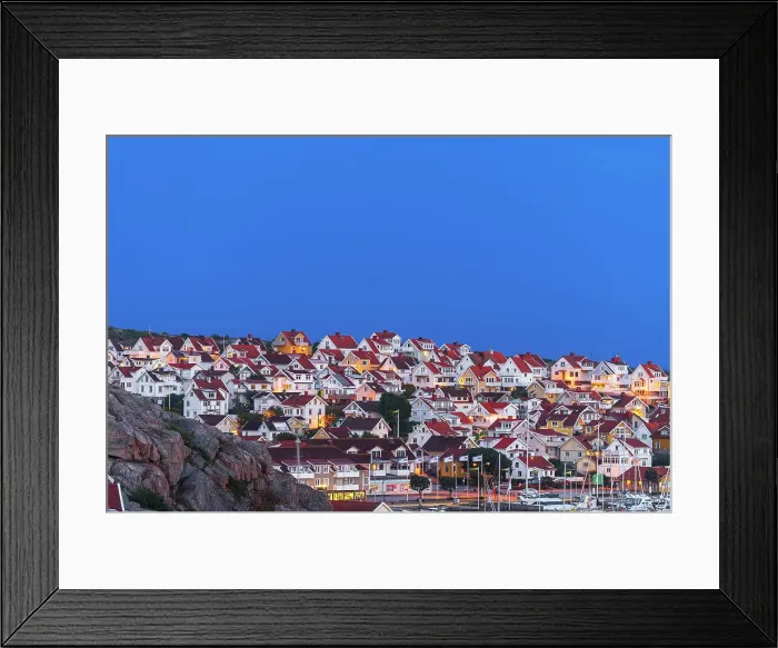 Framed Print : Traditional illuminated village of Kungshamn at dusk, Bohuslan, Vastra Gotaland, West Sweden, Sweden, Scandinavia, Europe Framed Print : Traditional illuminated village of Kungshamn at dusk, Bohuslan, Vastra Gotaland, West Sweden, Sweden, Scandinavia, Europe