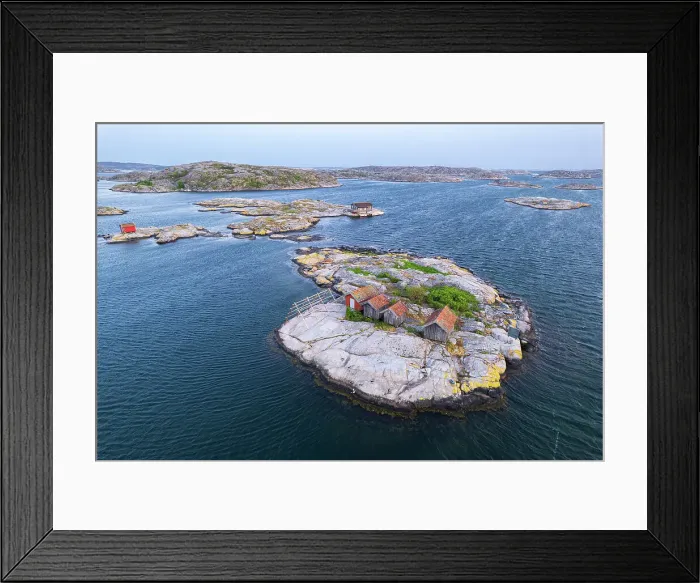 Framed Print : Wooden cottages on rocky islands at dusk, aerial view, Bohuslan, Vastra Gotaland, West Sweden, Sweden, Scandinavia, Europe Framed Print : Wooden cottages on rocky islands at dusk, aerial view, Bohuslan, Vastra Gotaland, West Sweden, Sweden, Scandinavia, Europe