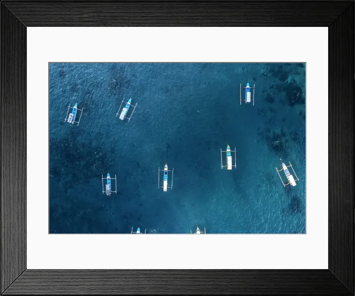 Framed Print : Aeria view of traditional empty fishing boats in the blue water of Gili Trawangan, Gili Islands, West Nusa Tenggara, Pacific Ocean, Indonesia, Southeast Asia Asia Framed Print : Aeria view of traditional empty fishing boats in the blue water of Gili Trawangan, Gili Islands, West Nusa Tenggara, Pacific Ocean, Indonesia, Southeast Asia Asia