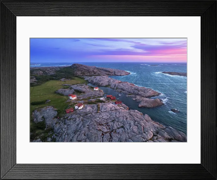 Framed Print : Aerial view of the scenic landscape of granite rocks with isolated houses and red cottages along the shore, Ramsvik island, Bohuslan, Vastra Gotaland, West Sweden, Sweden, Scandinavia, Europe Framed Print : Aerial view of the scenic landscape of granite rocks with isolated houses and red cottages along the shore, Ramsvik island, Bohuslan, Vastra Gotaland, West Sweden, Sweden, Scandinavia, Europe