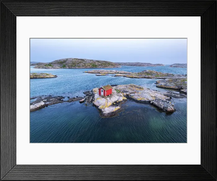 Framed Print : Scenic lonely wooden red house on a rocky island at dusk, Bohuslan, Sweden, Scandinavia, Europe Framed Print : Scenic lonely wooden red house on a rocky island at dusk, Bohuslan, Sweden, Scandinavia, Europe