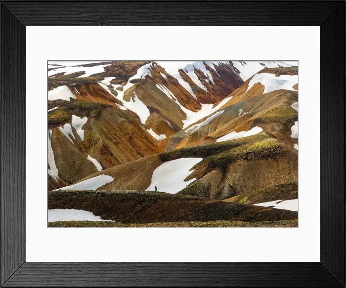 Framed Print : A person enjoy the beautiful landscape in Landmannalaugar mountain on a summer day, Iceland, Polar Regions Framed Print : A person enjoy the beautiful landscape in Landmannalaugar mountain on a summer day, Iceland, Polar Regions