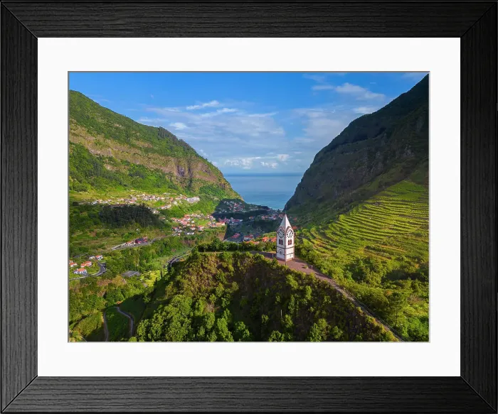 Framed Print : Aerial view of Capelinha de Nossa Senhora de Fatima at sunrise, Sao Vicente, Madeira, Portugal, Atlantic, Europe Framed Print : Aerial view of Capelinha de Nossa Senhora de Fatima at sunrise, Sao Vicente, Madeira, Portugal, Atlantic, Europe