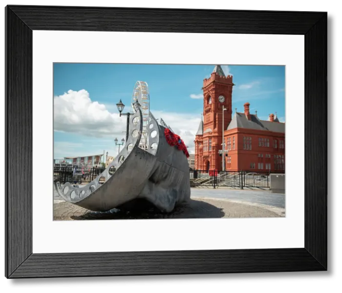 Framed Print : Modern sculpture and historic buildings at Cardiff's waterfront, Cardiff, Wales, United Kingdom, Europe Framed Print : Modern sculpture and historic buildings at Cardiff's waterfront, Cardiff, Wales, United Kingdom, Europe