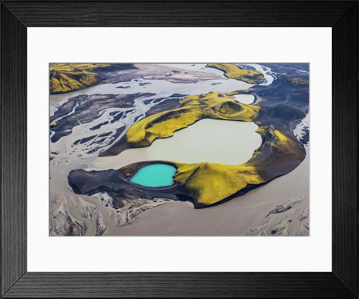Framed Print : Aerial view by airplane of incredible turquoise volcanic Skafta lake in Icelandic Highlands, Iceland, Polar Regions Framed Print : Aerial view by airplane of incredible turquoise volcanic Skafta lake in Icelandic Highlands, Iceland, Polar Regions
