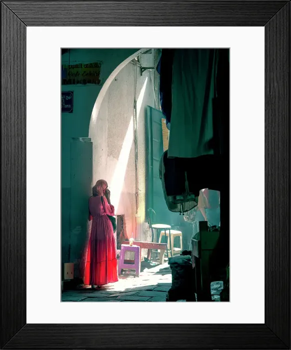 Framed Print : A local in traditional dress stands in the maze-like medina of Tunis, Tunisia, North Africa, Africa Framed Print : A local in traditional dress stands in the maze-like medina of Tunis, Tunisia, North Africa, Africa