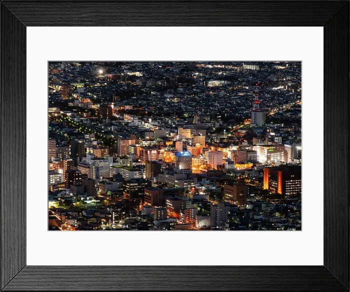 Framed Print : Aerial of city centre skyline at night, Hakodate, Hokkaido, Japan, Asia Framed Print : Aerial of city centre skyline at night, Hakodate, Hokkaido, Japan, Asia