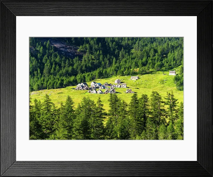 Framed Print : Picturesque alpine village built of rocks, surrounded by lush green meadows and forest, Varzo, Alpe Veglia, Verbania, Piedmont, Italy, Europe Framed Print : Picturesque alpine village built of rocks, surrounded by lush green meadows and forest, Varzo, Alpe Veglia, Verbania, Piedmont, Italy, Europe