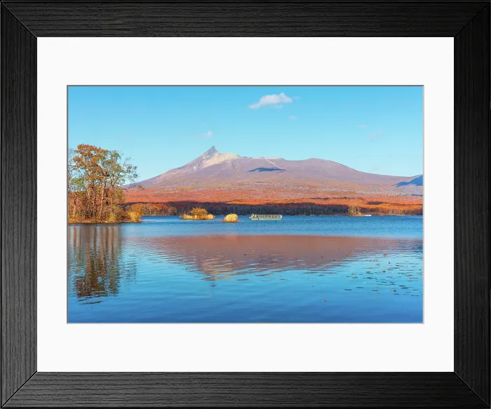 Framed Print : Vibrant autumn colors reflecting in Lake Onuma, with view to Hokkaido Koma-ga-take volcano, Onuma, Hokkaido, Japan, Asia Framed Print : Vibrant autumn colors reflecting in Lake Onuma, with view to Hokkaido Koma-ga-take volcano, Onuma, Hokkaido, Japan, Asia