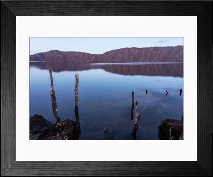 Framed Print : Soft purple evening light at a lake in late autumn, reflecting a forestry slope, Lake Toya, Shikotsu-Toya National Park, Abuta, Hokkaido, Japan, Asia Framed Print : Soft purple evening light at a lake in late autumn, reflecting a forestry slope, Lake Toya, Shikotsu-Toya National Park, Abuta, Hokkaido, Japan, Asia