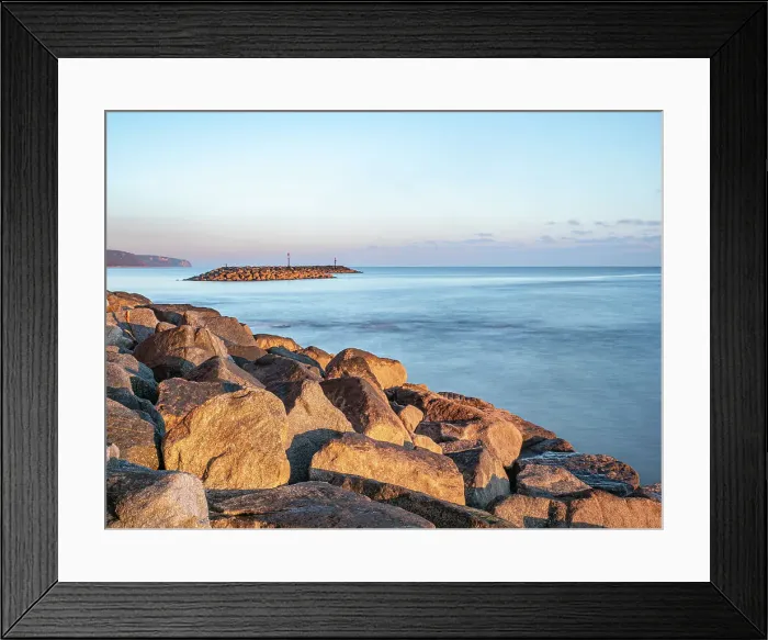 Framed Print : Rock island sea defences, Sidmouth Beach, Sidmouth, Devon, England, United Kingdom, Europe