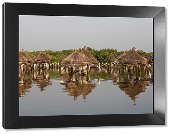 Ancient granaries on an island among mangrove trees, Joal-Fadiouth, Senegal, West Africa, Africa