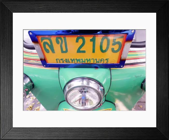 Framed Print : Close up of registration plate of a Tuk Tuk, a taxi characteristic of South East Asia, Bangkok, Thailand, Southeast Asia, Asia Framed Print : Close up of registration plate of a Tuk Tuk, a taxi characteristic of South East Asia, Bangkok, Thailand, Southeast Asia, Asia