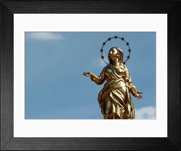 Framed Print : Golden Virgin statue with stars, Valgrisenche, Aosta Valley, Italy, Europe Framed Print : Golden Virgin statue with stars, Valgrisenche, Aosta Valley, Italy, Europe