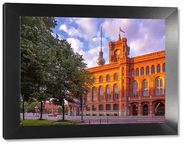 View of Rotes Rathaus (Town Hall) at sunset, Nikolai District, Berlin, Germany, Europe