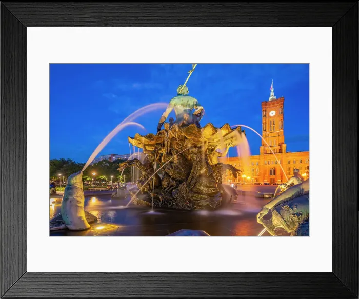 Framed Print : View of Rotes Rathaus (Town Hall) and Neptunbrunnen fountain at dusk, Panoramastrasse, Berlin, Germany, Europe Framed Print : View of Rotes Rathaus (Town Hall) and Neptunbrunnen fountain at dusk, Panoramastrasse, Berlin, Germany, Europe
