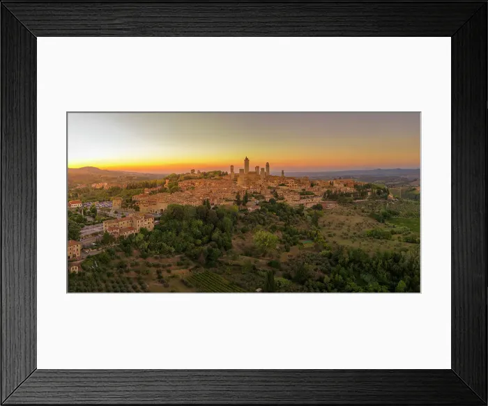 Framed Print : Elevated view of San Gimignano and towers at sunset, San Gimignano, Tuscany, Italy, Europe Framed Print : Elevated view of San Gimignano and towers at sunset, San Gimignano, Tuscany, Italy, Europe