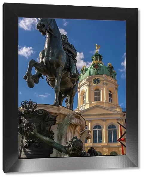 View of Charlottenburg Palace and statue of Great Elector Frederick William at Schloss Charlottenburg, Berlin, Germany, Europe