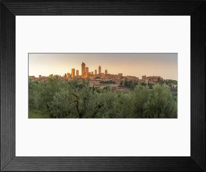Framed Print : View of San Gimignano skyline at sunset, San Gimignano, Province of Siena, Tuscany, Italy, Europe