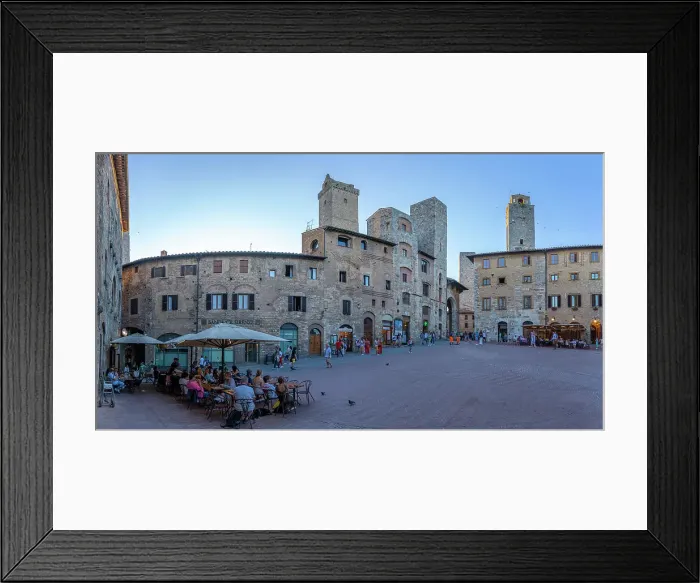 Framed Print : View of historic centre and towers in Piazza della Cisterna, San Gimignano, UNESCO World Heritage Site, Province of Siena, Tuscany, Italy, Europe Framed Print : View of historic centre and towers in Piazza della Cisterna, San Gimignano, UNESCO World Heritage Site, Province of Siena, Tuscany, Italy, Europe