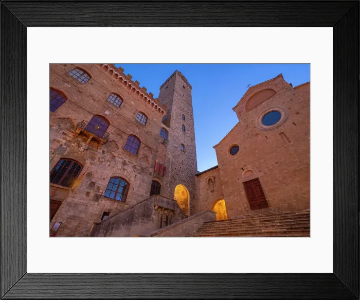 Framed Print : View of Duomo di San Gimignano in Piazza del Duomo at dusk, San Gimignano, UNESCO World Heritage Site, Province of Siena, Tuscany, Italy, Europe Framed Print : View of Duomo di San Gimignano in Piazza del Duomo at dusk, San Gimignano, UNESCO World Heritage Site, Province of Siena, Tuscany, Italy, Europe