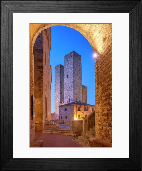 Framed Print : View of towers in Piazza del Duomo at dusk, San Gimignano, UNESCO World Heritage Site, Province of Siena, Tuscany, Italy, Europe Framed Print : View of towers in Piazza del Duomo at dusk, San Gimignano, UNESCO World Heritage Site, Province of Siena, Tuscany, Italy, Europe