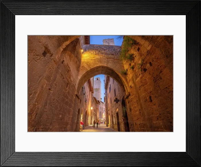 Framed Print : View of narrow street in San Gimignano at dusk, San Gimignano, UNESCO World Heritage Site, Province of Siena, Tuscany, Italy, Europe Framed Print : View of narrow street in San Gimignano at dusk, San Gimignano, UNESCO World Heritage Site, Province of Siena, Tuscany, Italy, Europe